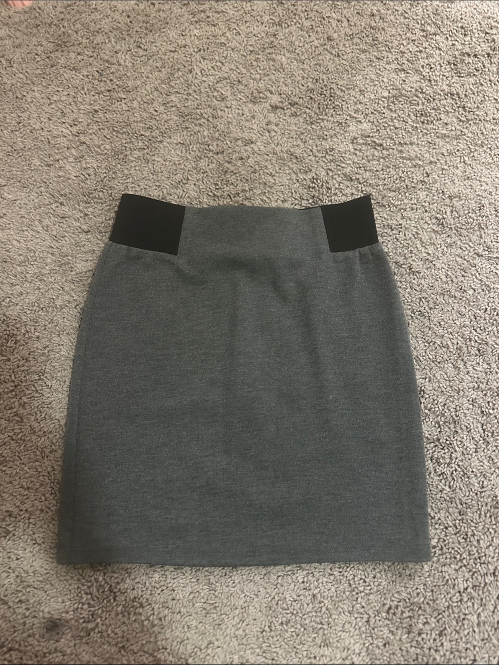 Aqua Gray Pencil Skirt with Black Waist Panels